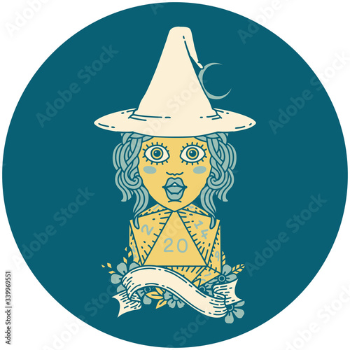 human mage with natural 20 D20 dice roll illustration