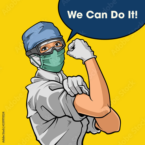 we can do it!. fight against corona virus disease. illustration and poster design