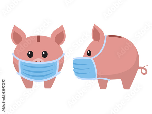 Piggy bank in a medical mask isolated on white background. Finance, investment and savings during coronavirus outbreak