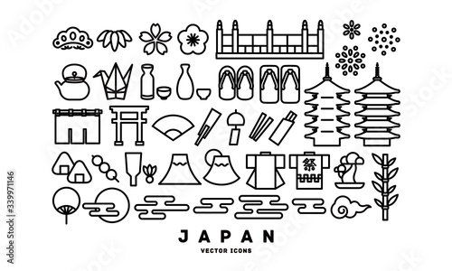 A set of various icons with a Japanese motif