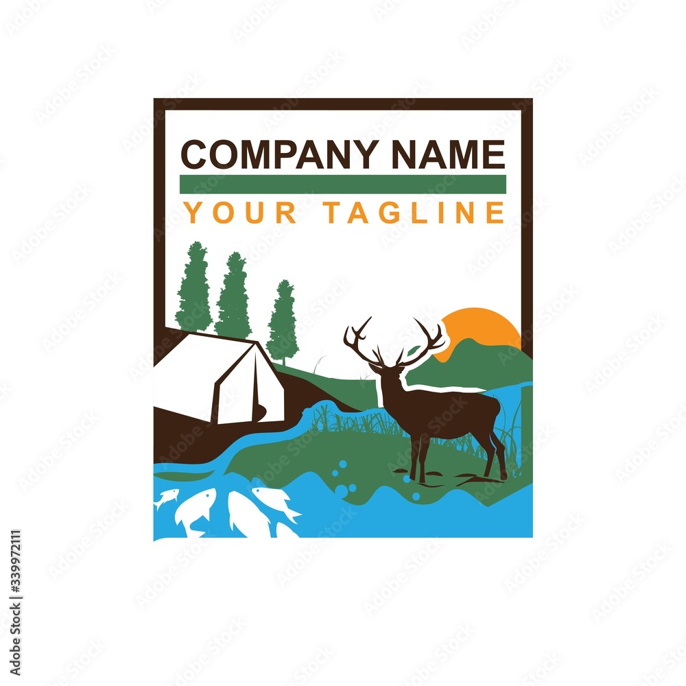 Fototapeta premium deer animal wild north life. animal with north wild pine tree silhouette logo icon designs vector illustration template. for hunting and wild adventure product and trip logos.