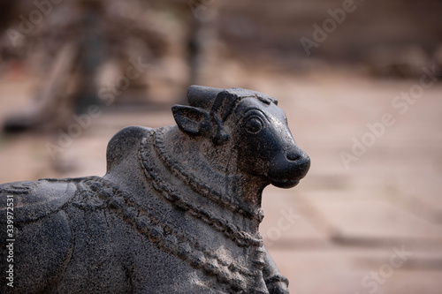 Cow Statue in a Temple in Hampi  India 