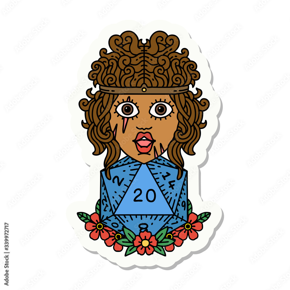 human barbarian with natural twenty dice roll sticker human barbarian with natural twenty dice roll sticker