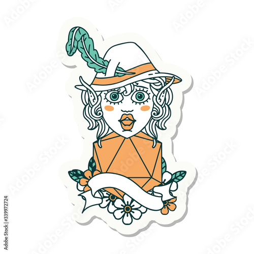 elf bard character with natural twenty sticker