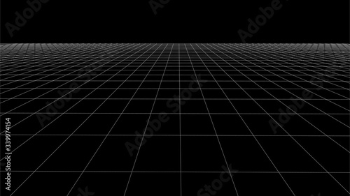 Abstract wireframe perspective grid on white background widescreen illustration. © Svitlana