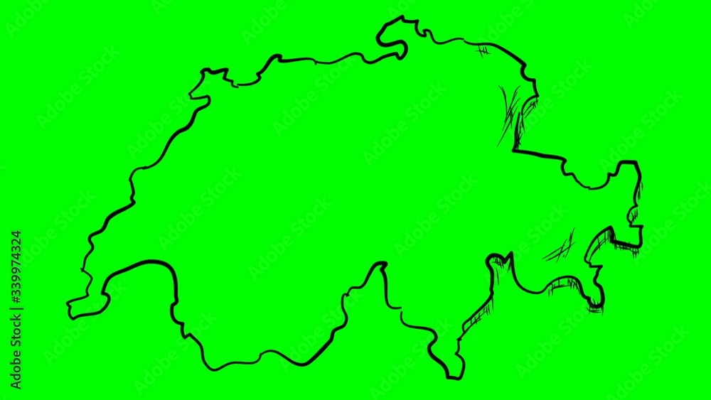 Switzerland drawing outline map green screen isolated Switzerland drawing outline map green screen isolated