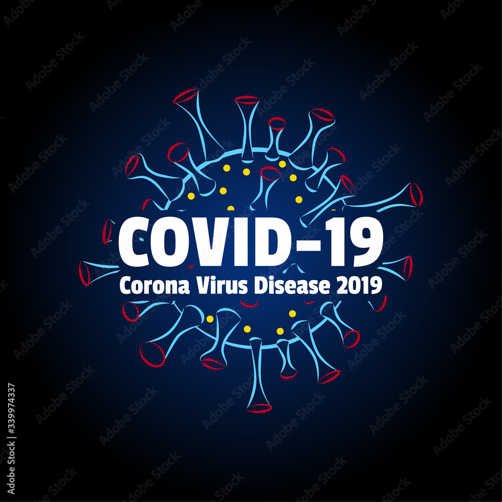 Corona Virus Disease 2019 ( COVID-19 ) Microbiology and Virology Logo illustration on Black Gradient Background