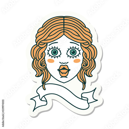 tattoo sticker with banner of female face