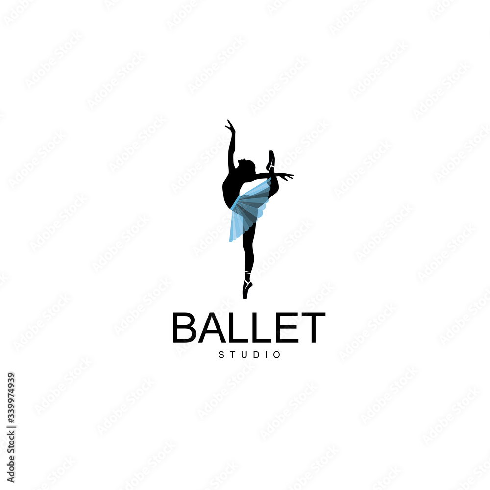Logo for a ballet or dance studio. Silhouette of a girl dancing isolated on a white background. Vector illustration Logo for a ballet or dance studio. Silhouette of a girl dancing isolated on a white background. Vector illustration