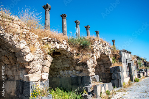 Ruins of ancient Roman shops in Gadara with Ottoman facades