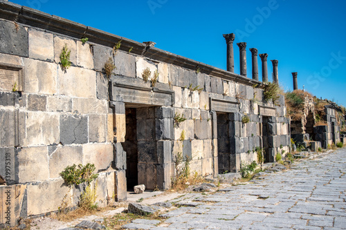 Ruins of ancient Roman shops in Gadara with Ottoman facades