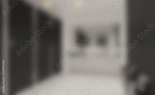 Large washbasin in a public toilet. Walls in black. Light background. 3D rendering. Unfocused  Blur phototography