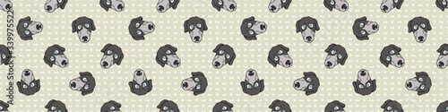 Hand drawn cute greyhound dog face breed seamless border pattern. Purebred pedigree domestic dog background. Dog lover fast racing pet washi ribbon. Kennel pooch EPS 10. 