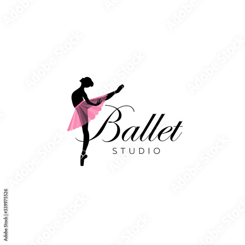 Logo for a ballet or dance studio. Silhouette of a girl dancing isolated on a white background. Vector illustration