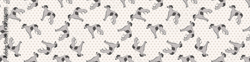 Hand drawn cute greyhound dog breed seamless border pattern. Purebred pedigree domestic dog background. Dog lover fast racing pet washi ribbon. Kennel pooch EPS 10. 