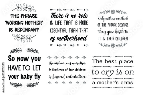 Set of vector quotes for Mother's Day. Calligraphy sayings about mother family and childrens
