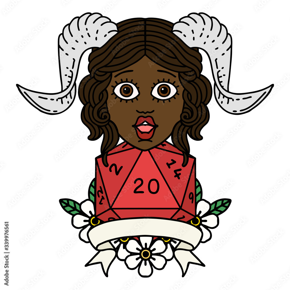 tiefling with natural twenty dice roll illustration tiefling with natural twenty dice roll illustration