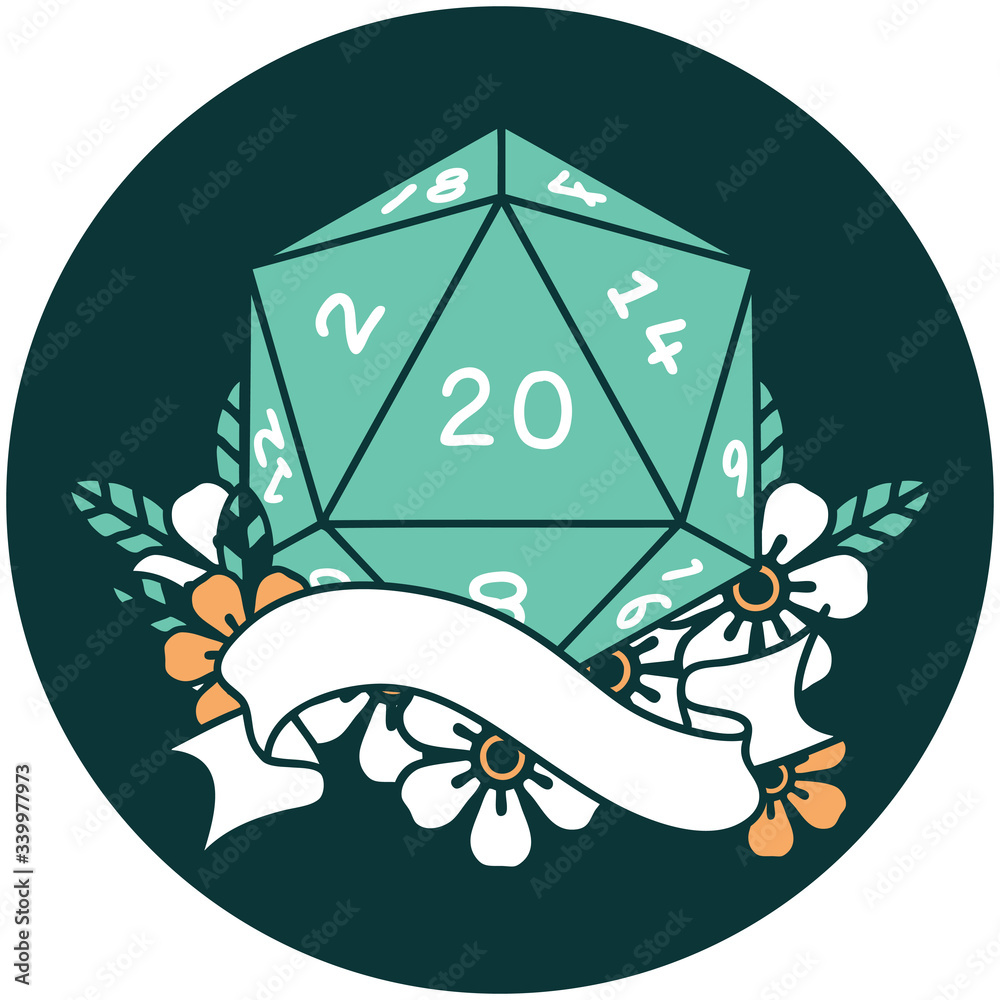 natural twenty D20 dice roll icon