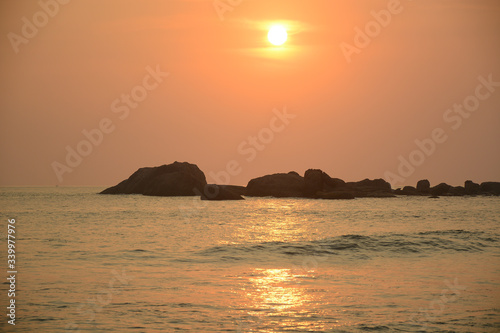 Hikkaduwa  Sri Lanka - March 11  2019  View from Hikkaduwa Beach to Indian ocean during the sunset