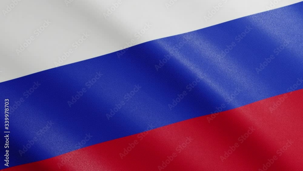 Flag of Russia with Realistic Fabric Texture Waving in the Wind. Russian Flag Looping Seamless Background 3D Animation. Flag of Russia with Realistic Fabric Texture Waving in the Wind. Russian Flag Looping Seamless Background 3D Animation.