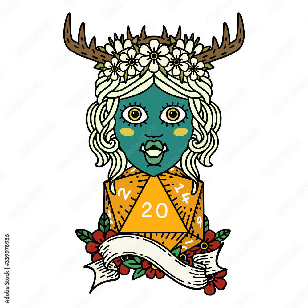 orc druid character with natural twenty dice roll illustration orc druid character with natural twenty dice roll illustration