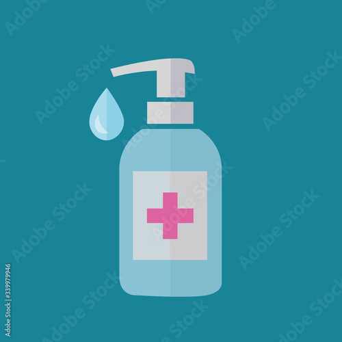 Antibacterial concept. Antiseptic spray in flask kills bacteria. Detergent and disinfectant. Vector illustration. antiseptic