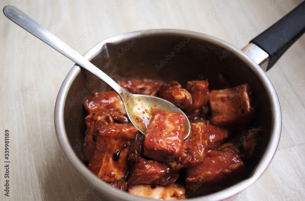 meat marinated by tropical season