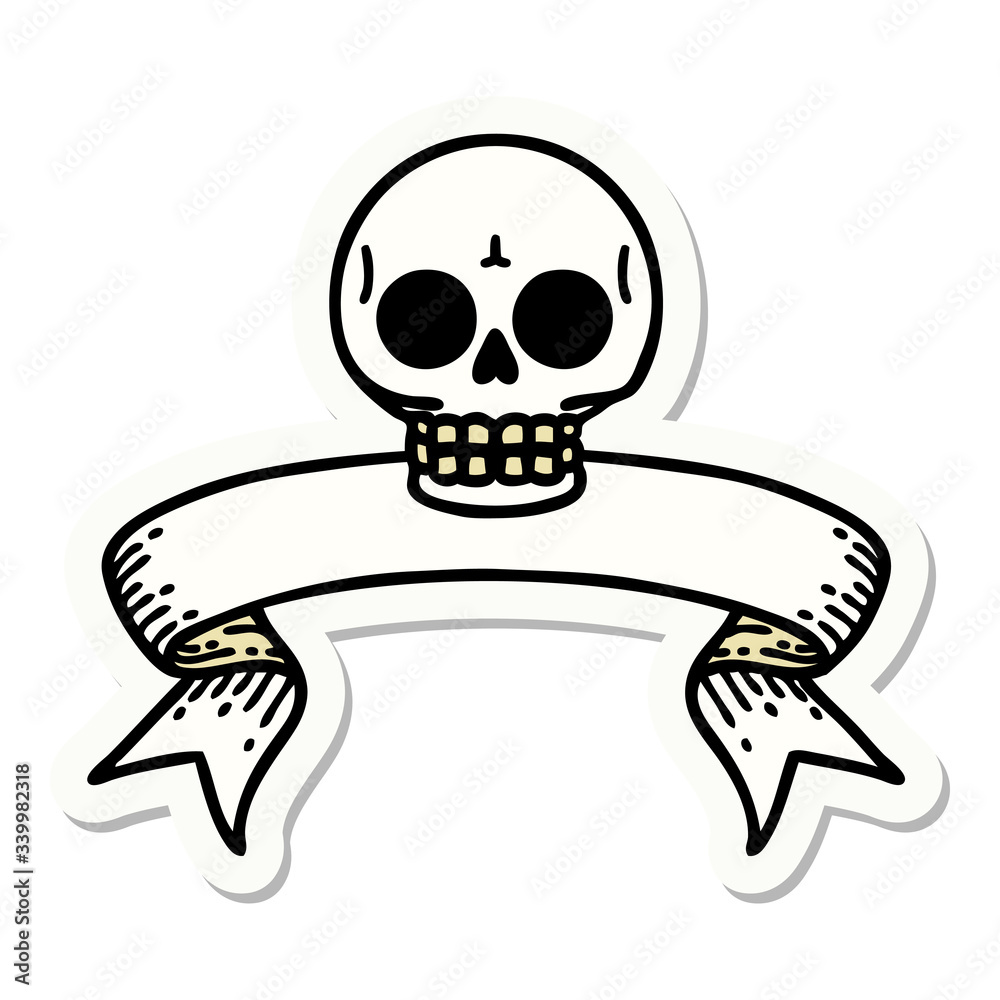 tattoo sticker with banner of a skull tattoo sticker with banner of a skull