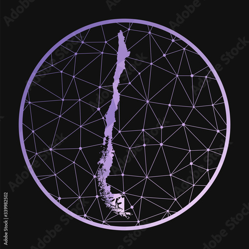 Chile icon. Vector polygonal map of the country. Chile icon in geometric style. The country map with purple low poly gradient on dark background.