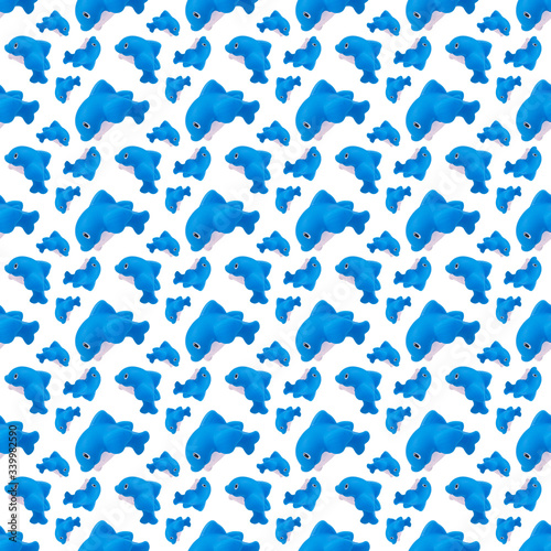 seamless pattern of rubber toy blue whale