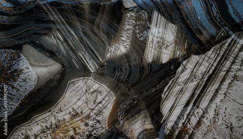 black and gray marble slab with streaks for facing, landscape, interior.