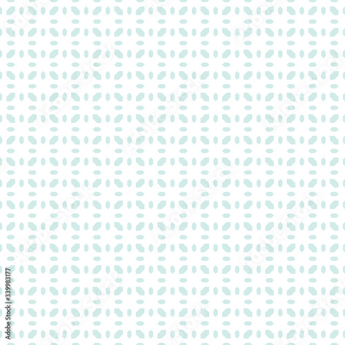 Floral geometric seamless pattern. Simple minimal vector ornament with small diamonds, flower shapes, grid. Elegant minimalist background. Subtle texture in mint green color. Repeatable geo design