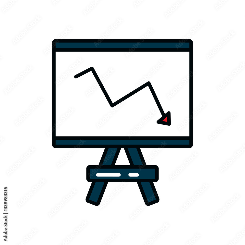 presentation board with financial arrow down, half color half line style presentation board with financial arrow down, half color half line style