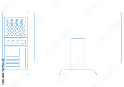 タワー型デスクトップパソコンの背面イラスト