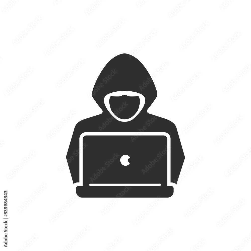 Computer hacker icon. Anonymous man with mask on laptop vector illustration Computer hacker icon. Anonymous man with mask on laptop vector illustration