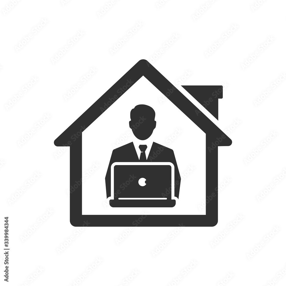 Work from home icon. Business man remote works with laptop vector illustration Work from home icon. Business man remote works with laptop vector illustration