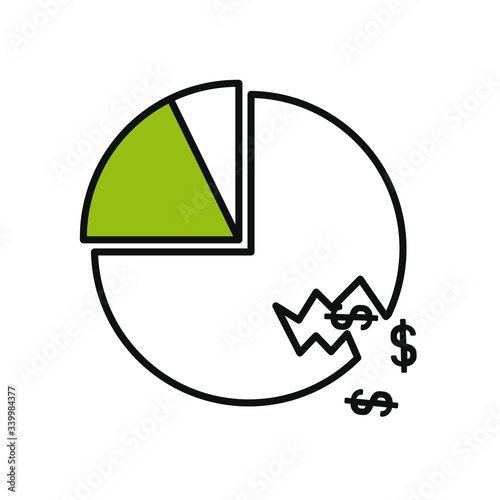broken pie chart graphic icon, half color half line style