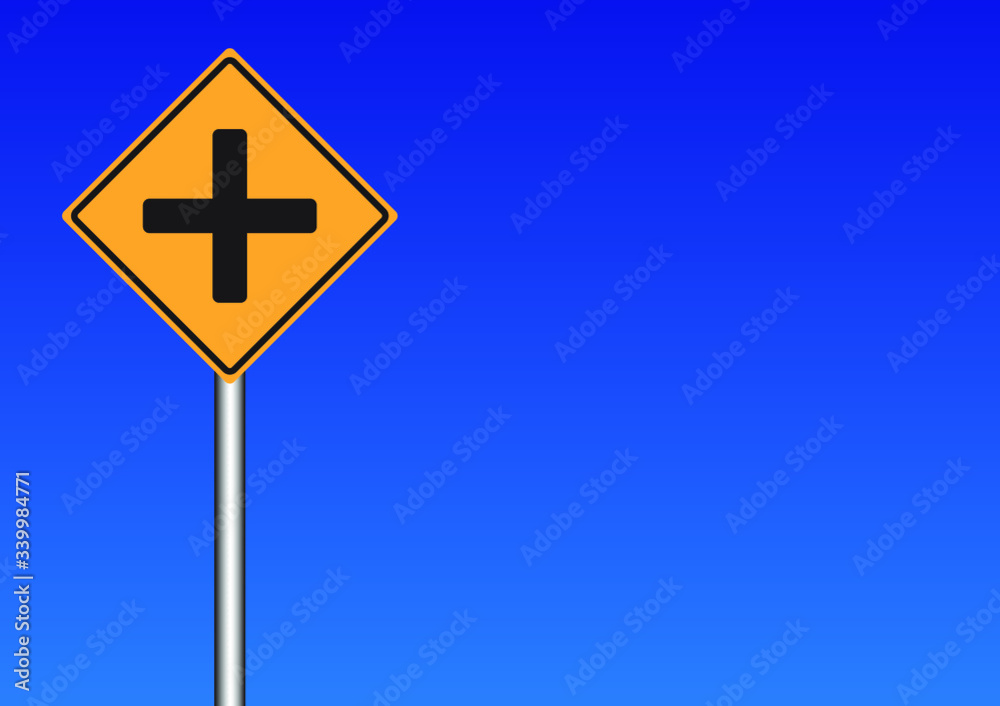Vector crossroads isolated on blue background. Warning signs. Traffic Sign. illustration eps 10. Vector crossroads isolated on blue background. Warning signs. Traffic Sign. illustration eps 10.