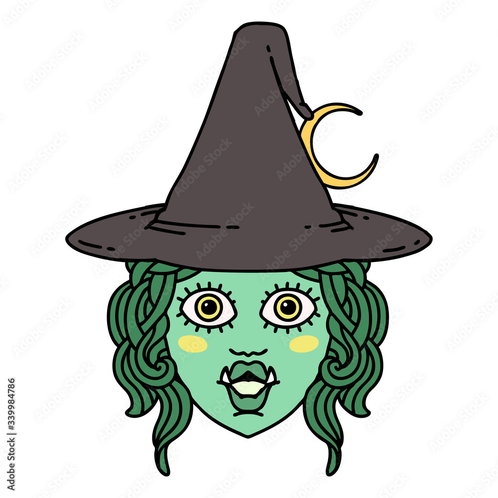 half orc witch character face illustration half orc witch character face illustration