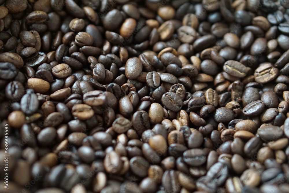 roasted coffee beans background, full frame roasted coffee beans background, full frame