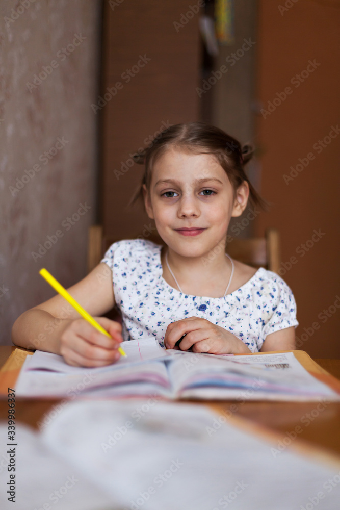 Portrait of little schoolgirl at home Portrait of little schoolgirl at home