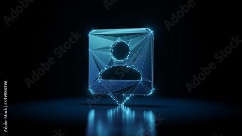 3d rendering wireframe neon glowing symbol of pin on black background with reflection