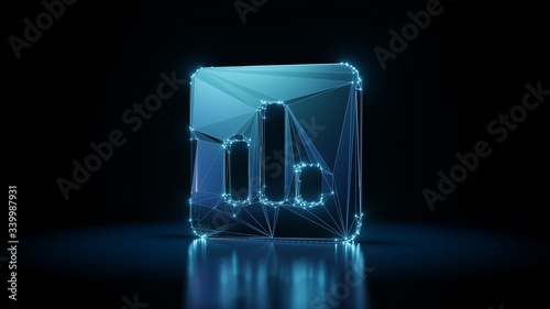 3d rendering wireframe neon glowing symbol of poll on black background with reflection