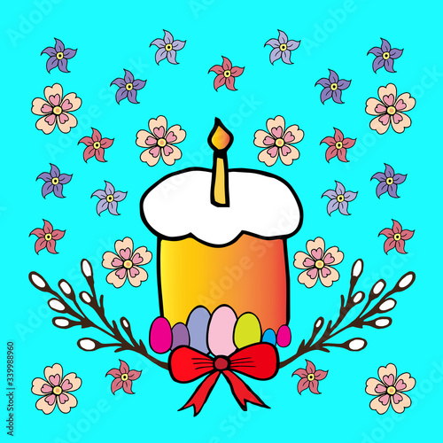 Easter cake and colored eggs.Russian and Ukrainian Traditional Kulich