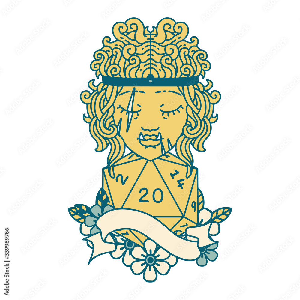 half orc barbarian character with natural twenty dice roll illustration half orc barbarian character with natural twenty dice roll illustration