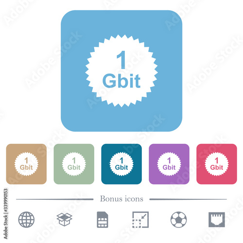 1 Gbit guarantee sticker flat icons on color rounded square backgrounds