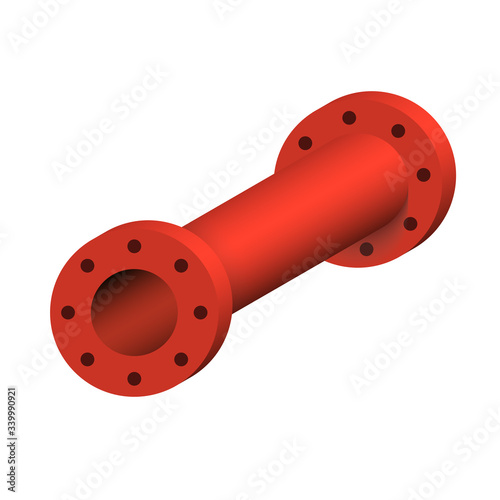 Pipe vector icon. Connection by flange fitting. Part for pipeline construction to transportation water, oil and gas. Also for water supply infrastructure, wastewater treatment, plumbing and irrigation