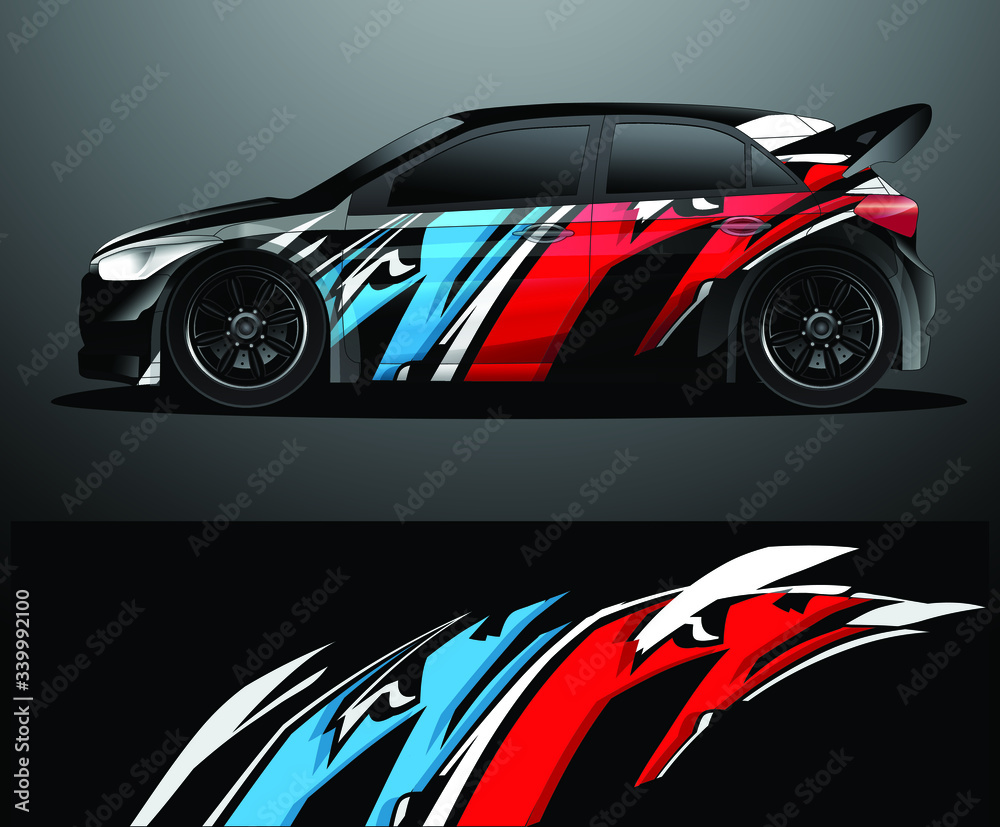 Fototapeta premium Rally car decal graphic wrap vector, abstract background