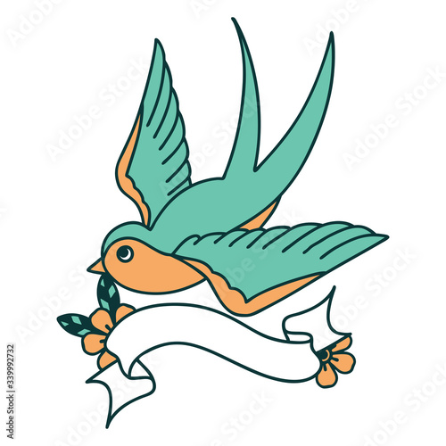 tattoo with banner of a swallow