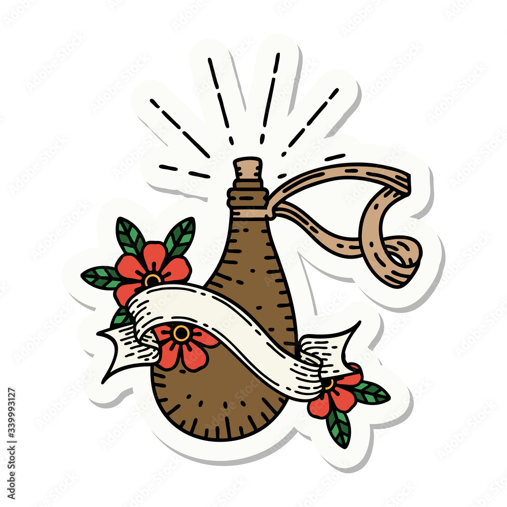 sticker of tattoo style old leather water flask sticker of tattoo style old leather water flask